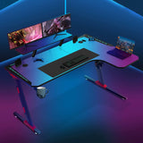 L-shaped Gaming Table with Water Cup Holder and Headphone Hook