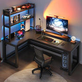 Home L-shaped Gaming Desk with Storage Rack