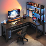 Home L-shaped Gaming Desk with Storage Rack