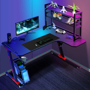 L-shaped Gaming Table with Water Cup Holder and Headphone Hook