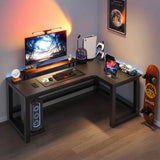 Home L-shaped Gaming Desk with Storage Rack