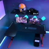 L-shaped Gaming Table with Water Cup Holder and Headphone Hook