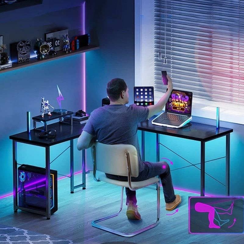 Black L-shaped Corner Gaming Desk