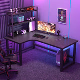 Home L-shaped Gaming Desk with Storage Rack