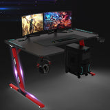 L-shaped Gaming Table with Water Cup Holder and Headphone Hook