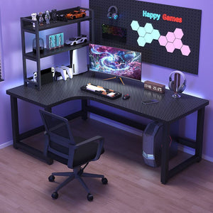 Home L-shaped Gaming Desk with Storage Rack