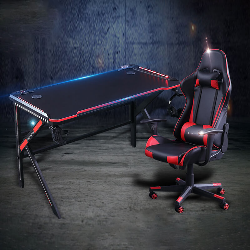 Gaming Desk with Water Cup Holder and Headphone Hook